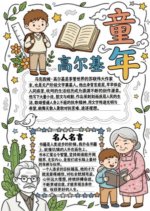 高尔基童年读书小报简单又漂亮，高尔基童年小报手抄报模板...
