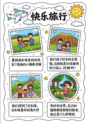 快乐旅行小报手抄报暑假简单又漂亮模板儿童手绘旅行日记四年级五年级简单