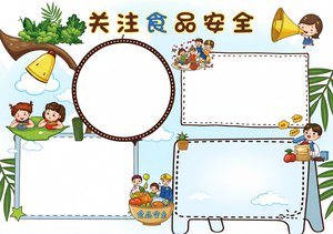 简单又漂亮食品安全卡通小报模板，手抄报图片，适合小学生抄写
