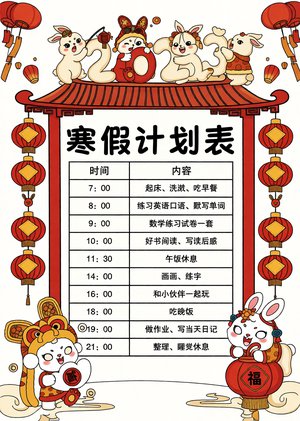 2023寒假计划表手抄报模板_中国风简单又漂亮_小学生作息时间表