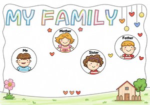 简单又漂亮！my family英语手抄报模板：介绍家庭成员的英语小报免费下载