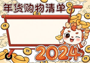 年货购物清单小报手抄报2024春节简单又漂亮模板，适合小学生春节主题