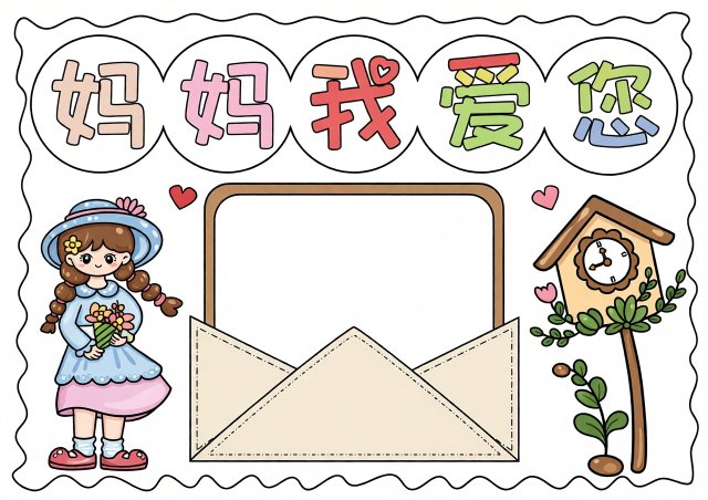 母亲节小报简单又漂亮模板：妈妈我爱您英文与中文内容，适合3-6年级学生抄写