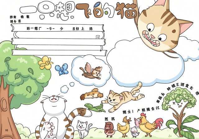 暑假阅读小报 一只想飞的猫手抄报 简单又漂亮 8年级语文阅读
