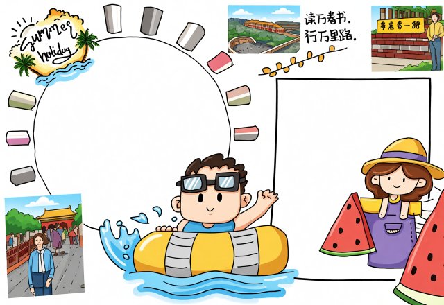 快乐暑假生活手抄报简单又漂亮模板，适合小学生画暑假小报内容