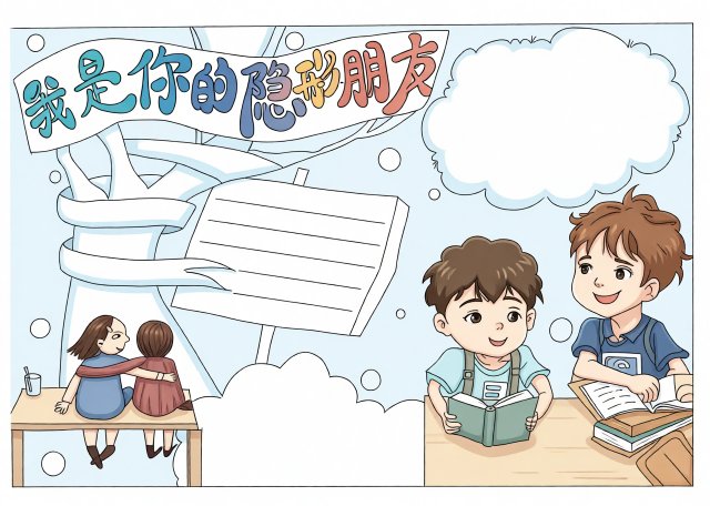 暑假读书小报简单又漂亮：我是你的隐形朋友主题手抄报模板