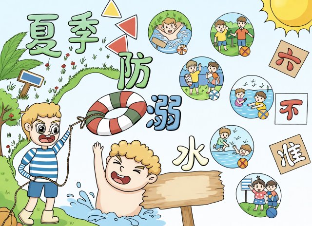 夏季防溺水小报简单又漂亮手抄报模板，适合暑假安全教育主题手抄报图片