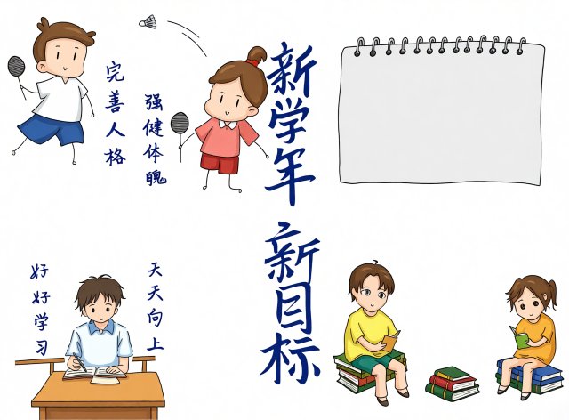 六年级新学期新目标手抄报简单又漂亮模板，开学第一课内容素材
