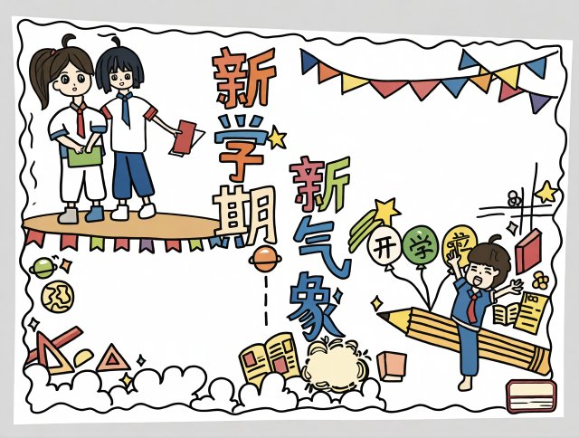 2024开学手抄报简单又漂亮！新学期新气象小学生黑板报模板图片