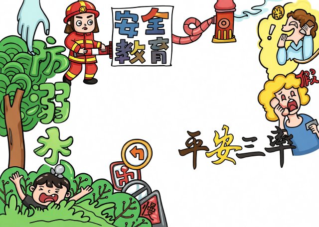 平安三率防溺水手抄报模板简单又漂亮，小学生安全教育优秀作业参考