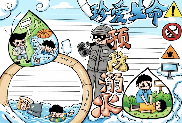 防溺水小报简单又漂亮模板：珍爱生命预防溺水手抄报，初中预防溺水安全知识