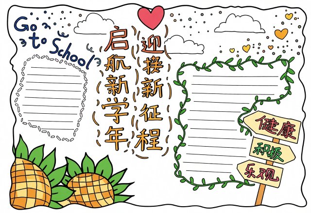 开学季小报简单又漂亮模板，迎接新征程主题手抄报，适合小学生开学第一课素材