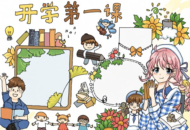 开学第一课手抄报简单又漂亮模板，开学季学生小报素材图片