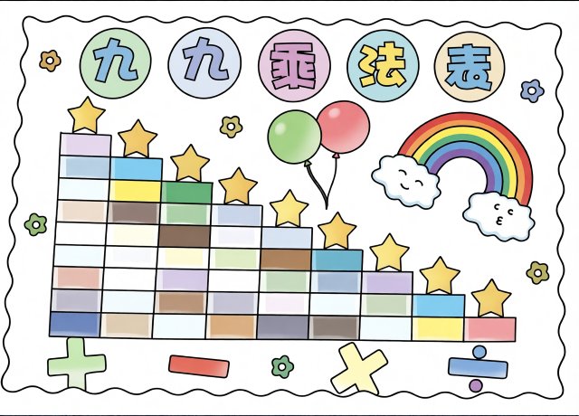一年级九九乘法表手抄报简单又漂亮，暑假数学小报模板，儿童数学手抄报图片