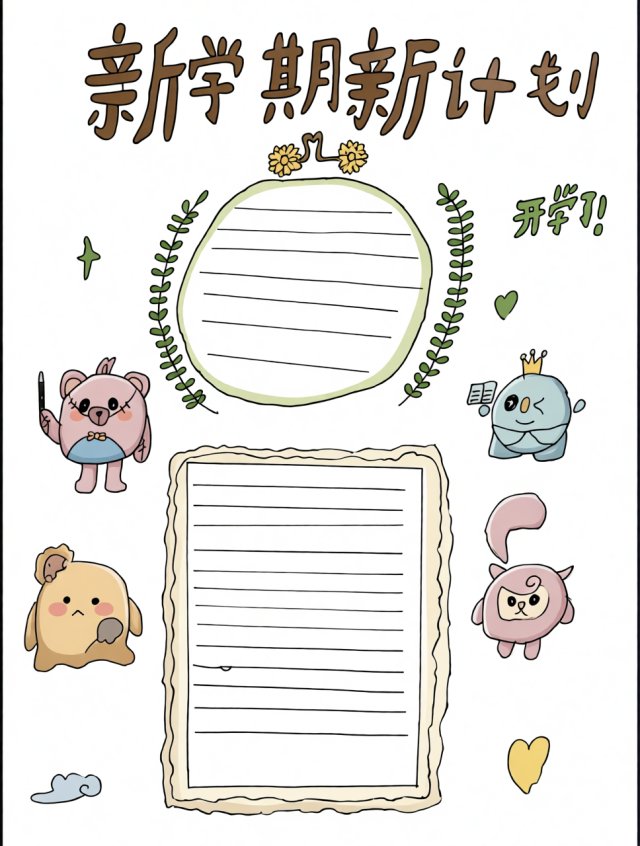 新学期新计划手抄报简单又漂亮，开学季必备！学生开学目标计划书模板