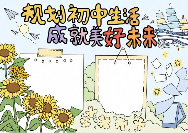 规划初中生活手抄报模板：新学期新计划，简单又漂亮的初中生活规划小报
