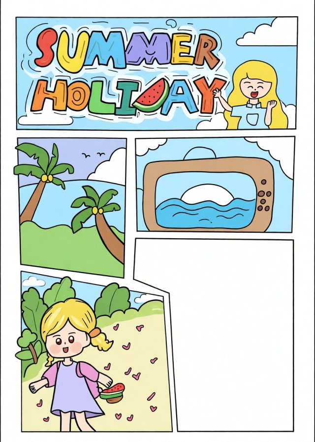 六年级暑假英语小报简单又漂亮：My Summer Holiday主题手抄报模板