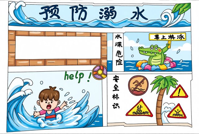 预防溺水安全小报模板简单又漂亮，二年级防溺水手抄报内容素材