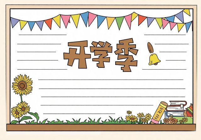 开学季手抄报简单又漂亮模板，新学期开学季主题小报，学生画报素材
