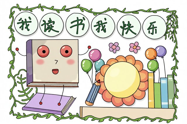 暑假阅读手抄报：我读书我快乐！简单又漂亮的小报模板，适合一二三年级