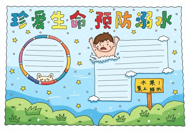 珍爱生命预防溺水小报：简单又漂亮的防溺水手抄报模板，适合小学生