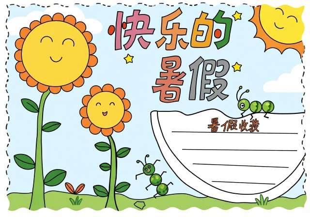 快乐暑假手抄报模板简单又漂亮，小学生英语小报素材，假期生活记录简单又好看