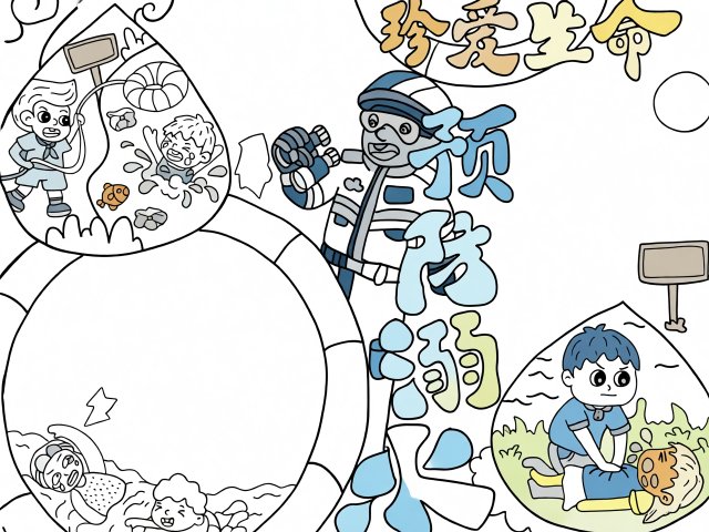 珍爱生命预防溺水小报模板-简单又漂亮的手抄报设计，适合暑假防溺水安全教育