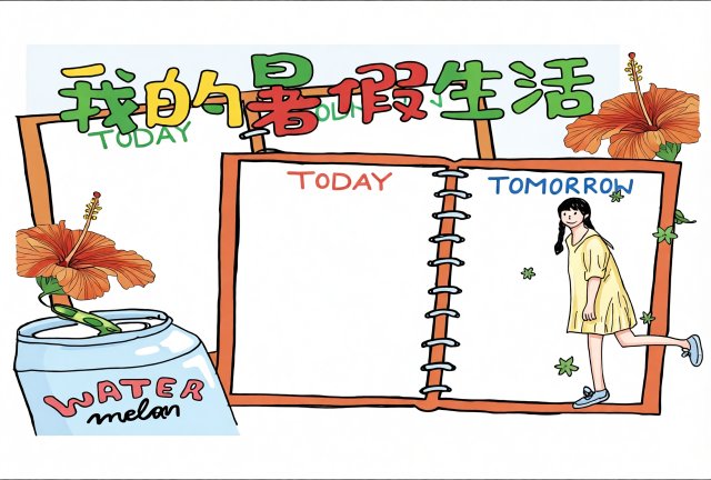 我的暑假生活手抄报模板 - 快乐暑假简单又漂亮，适合小学生填写的创意小报