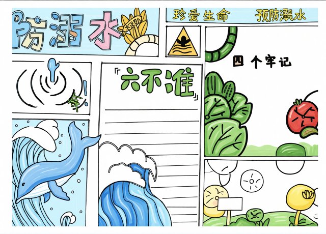 防溺水安全小报简单又漂亮：珍爱生命，预防溺水手抄报模板