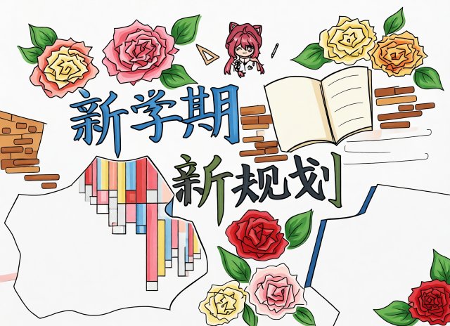 新学期新规划手抄报简单又漂亮模板，开学小报一年级作品，开学第一课内容