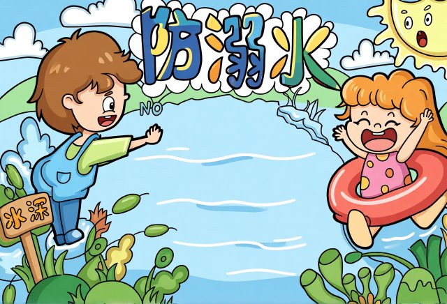 防溺水手抄报简单又漂亮！小学生暑假安全小报模板，可爱卡通风，适合抄写