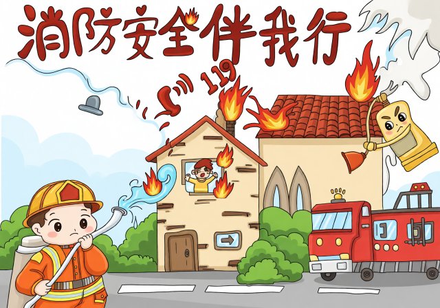 消防安全伴我行 小学生暑假安全手抄报简单又漂亮模板