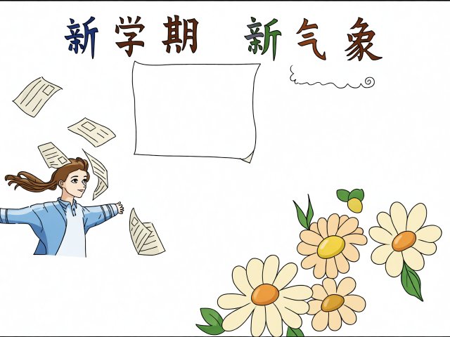 新学期新气象小报模板：高一简单又漂亮的开学手抄报设计，带计划目标，学生必备！