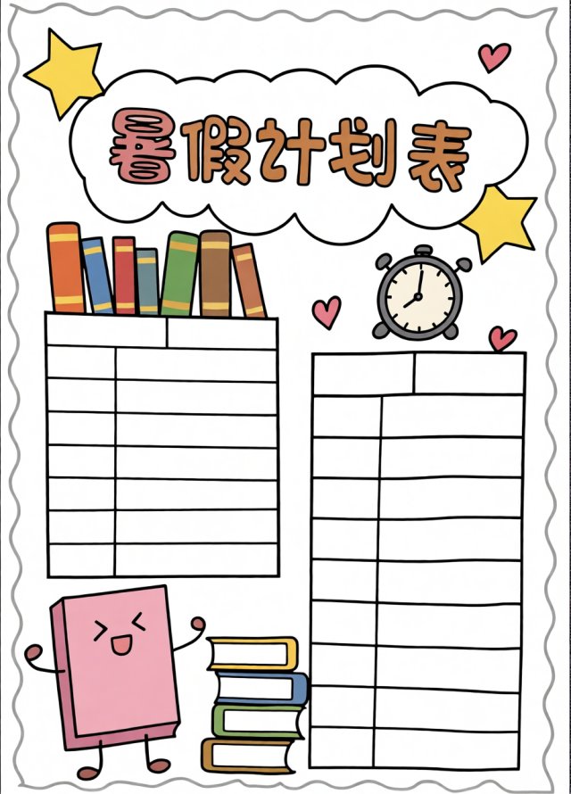 简单又漂亮的暑假计划表小报，小学生手抄报模板，轻松填写