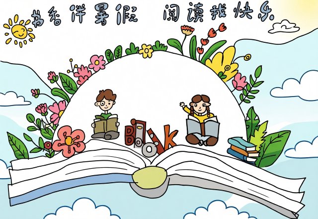 书香伴暑假阅读我快乐手抄报模板简单又漂亮适合小学生暑假阅读小报精美作业