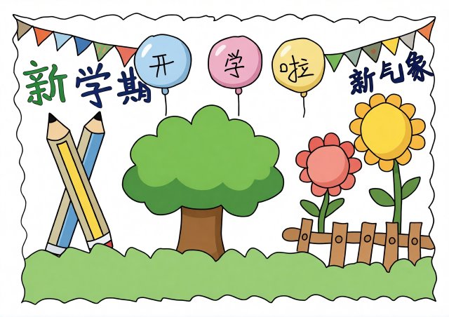 新学期开学手抄报简单又漂亮模板，开学季小报内容素材，开学第一课小报图片