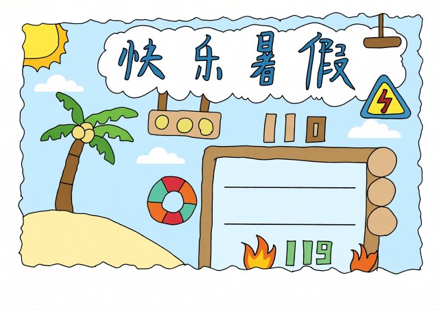 快乐暑假手抄报模板简单又漂亮，小学暑假生活小报绘画教程，轻松制作夏日主题小报