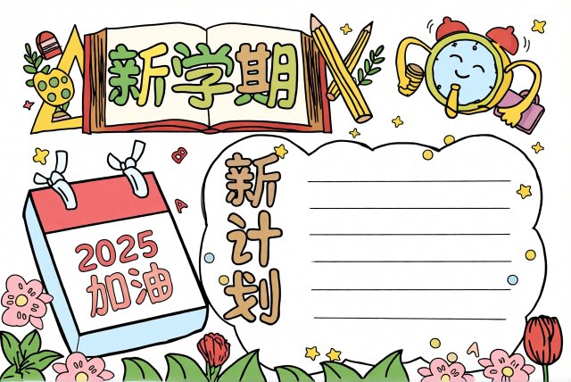 2025新学期开学手抄报简单又漂亮，新学期计划小报模板，学生可参考