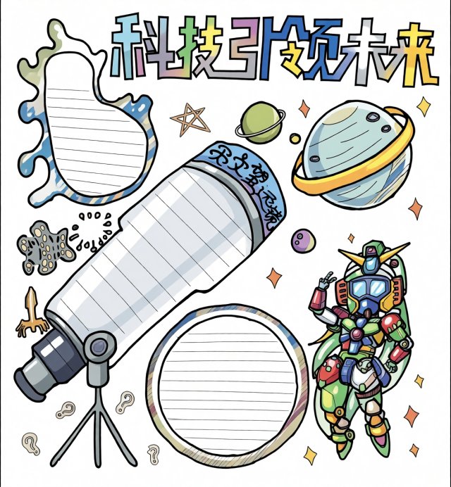开学第一课小报模板：科技引领未来，理想照亮未来，简单又漂亮