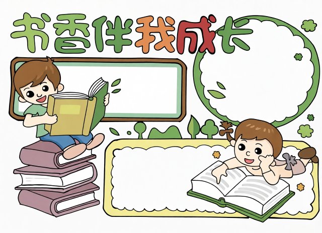书香伴我成长手抄报：暑假阅读简单又漂亮的小报模板，适合小学生