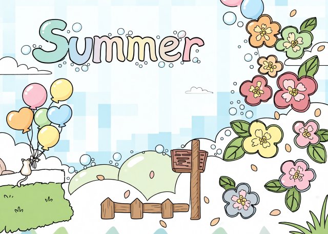 八年级暑假生活英语小报模板：简单又漂亮的Summer主题手抄报