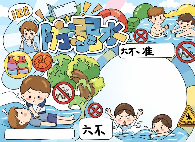 防溺水小报简单又漂亮五年级模板：筑牢防溺防线，珍爱生命手抄报