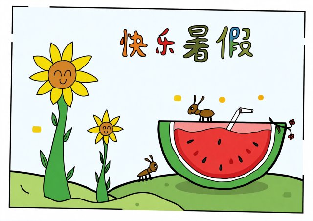 快乐暑假小报简单又漂亮模板2024，适合小学生手抄报设计