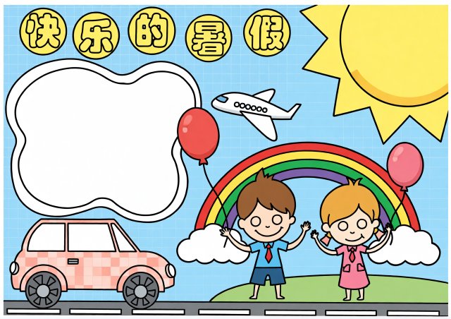快乐暑假手抄报简单又漂亮模板，适合学生填写的快乐暑假生活小报内容