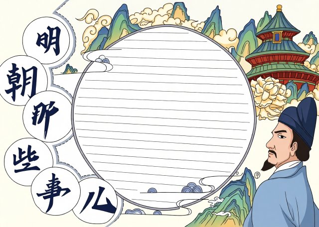 明朝那些事儿小报手抄报简单又漂亮，历史暑假作业模板，适合小学生抄写