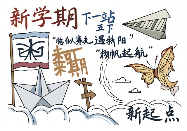 新学期手抄报模板：下一站五下，开学简单又漂亮，适合学生