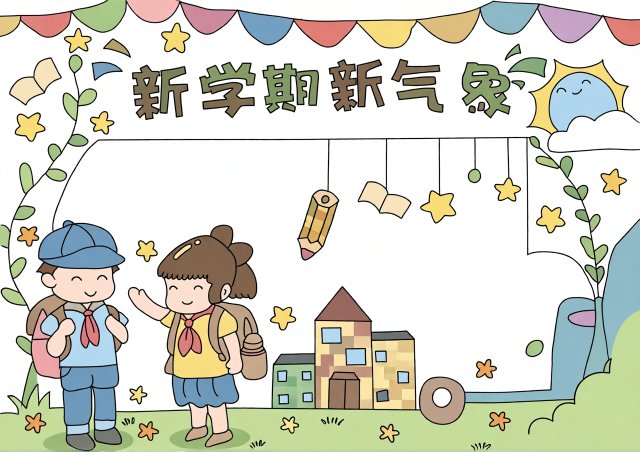 新学期新气象小报简单又漂亮，开学主题手抄报模板，清新可爱第一版