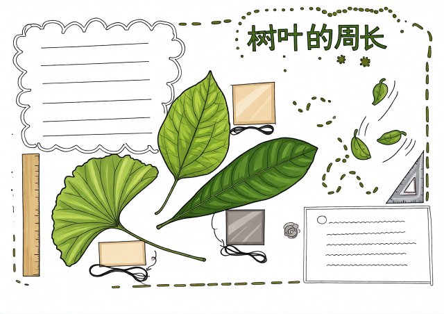 三年级数学暑假小报：树叶的周长手抄报，简单又漂亮，数学周长公式学习模板