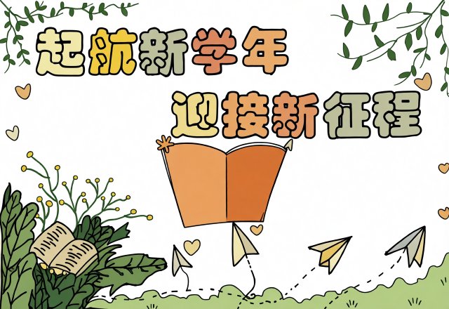 开学季手抄报：起航新学年迎接新征程简单又漂亮模板，开学第一课必备素材