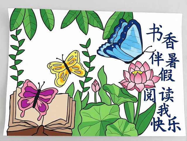 暑假阅读小报模板：书香满园简单又漂亮手抄报，伴读快乐
